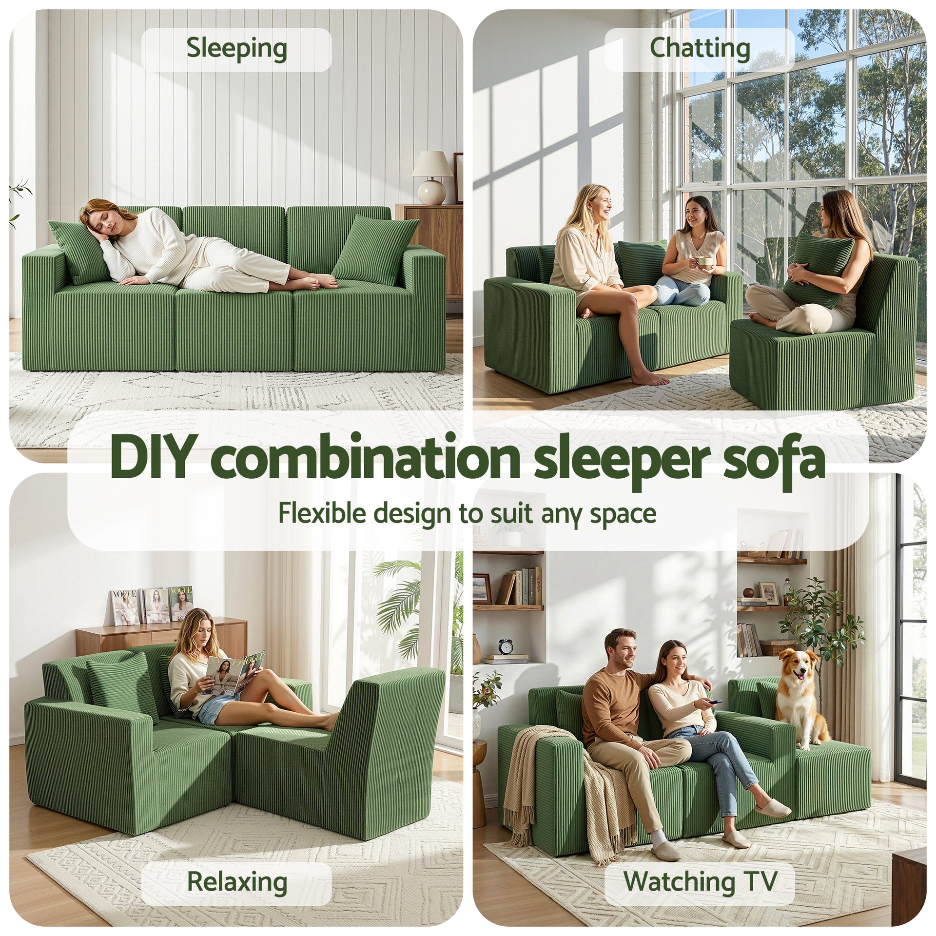 Artiss Modular 3-Seater Sofa Bed Convertible Sectional Floor Couch with Deep Seat