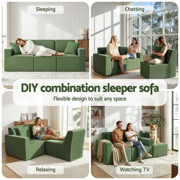Artiss Modular 3-Seater Sofa Bed Convertible Sectional Floor Couch with Deep Seat