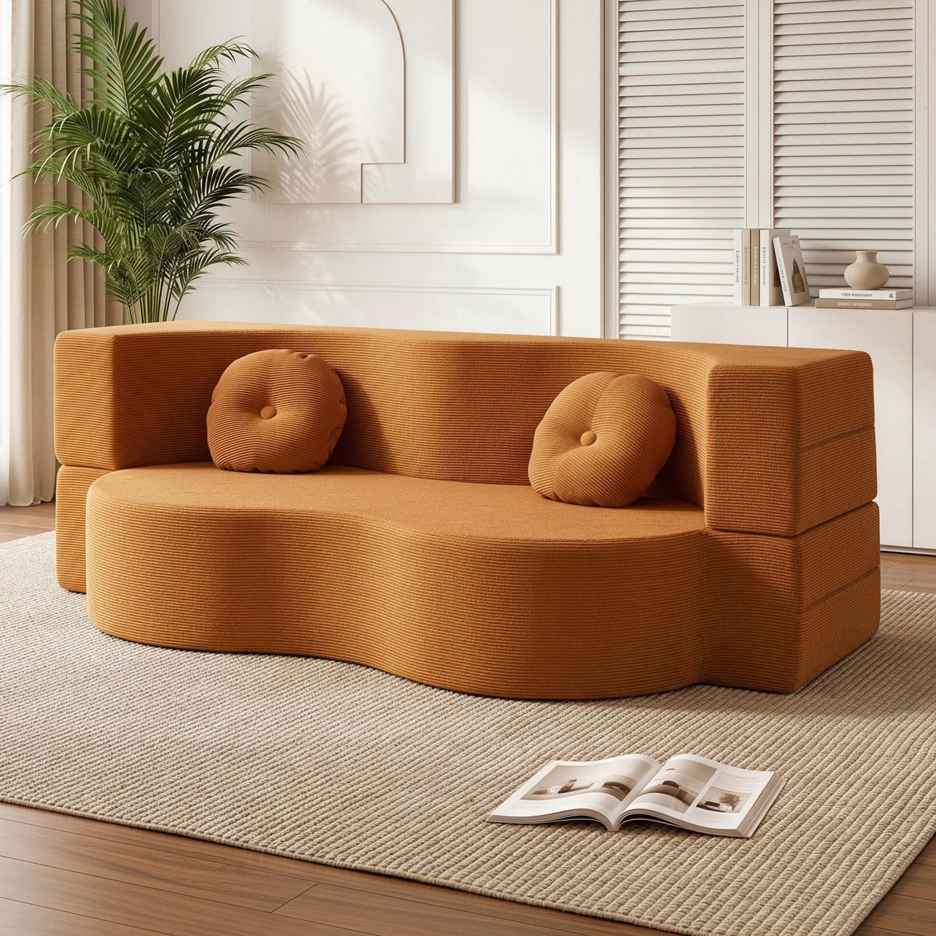Artiss Folding Sofa Bed Floor Couch 2-in-1 Convertible Futon Loveseat Orange Awezingly