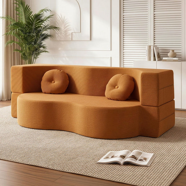 Artiss Folding Sofa Bed Floor Couch 2-in-1 Convertible Futon Loveseat Orange Awezingly