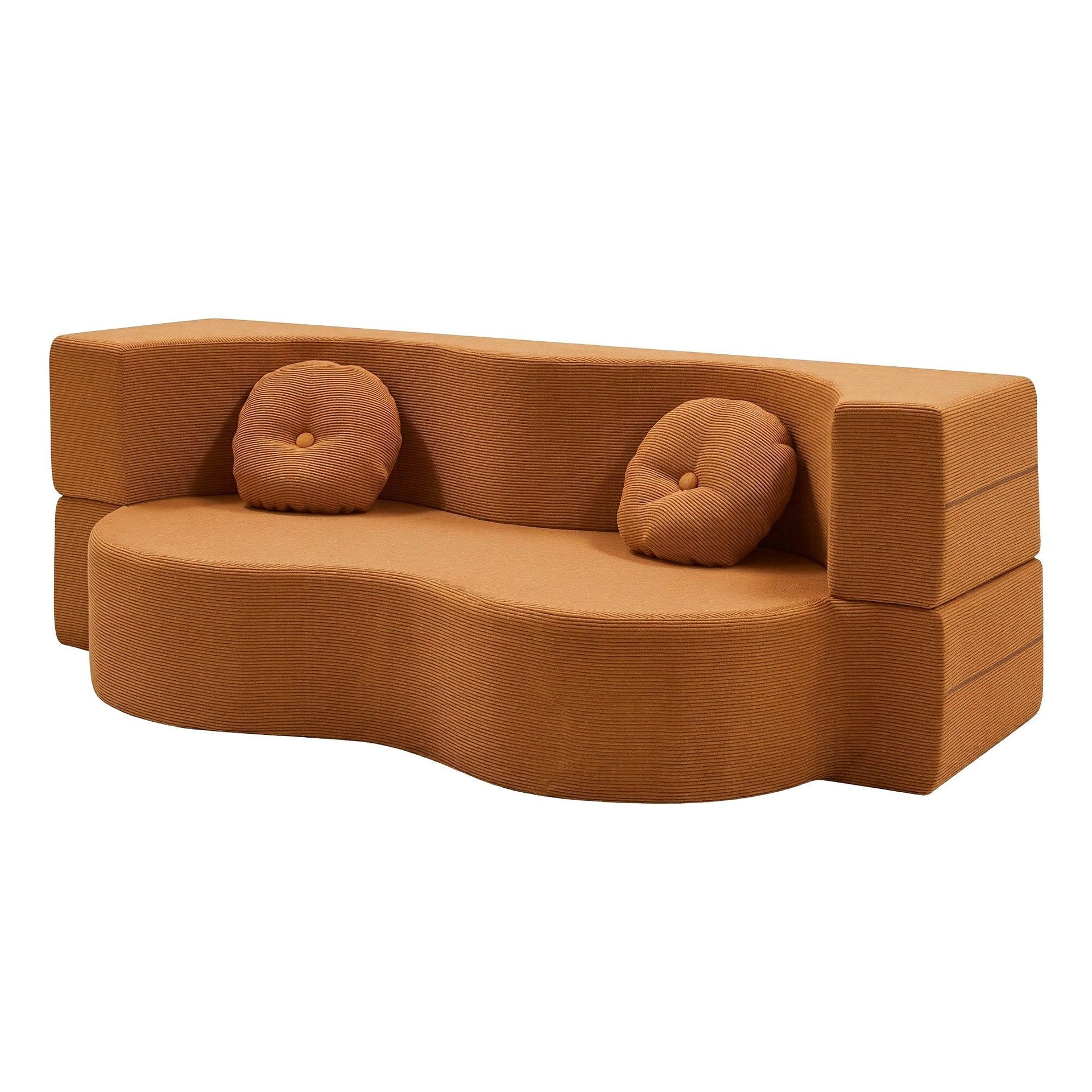 Artiss Folding Sofa Bed Floor Couch 2-in-1 Convertible Futon Loveseat Orange Awezingly