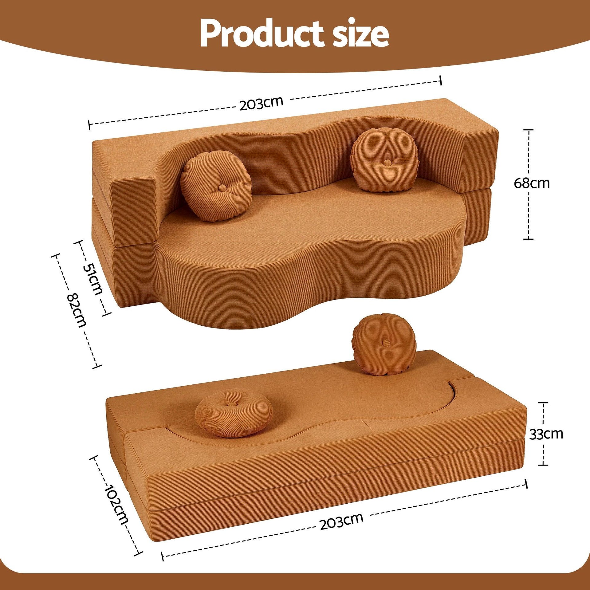 Artiss Folding Sofa Bed Floor Couch 2-in-1 Convertible Futon Loveseat Orange Awezingly