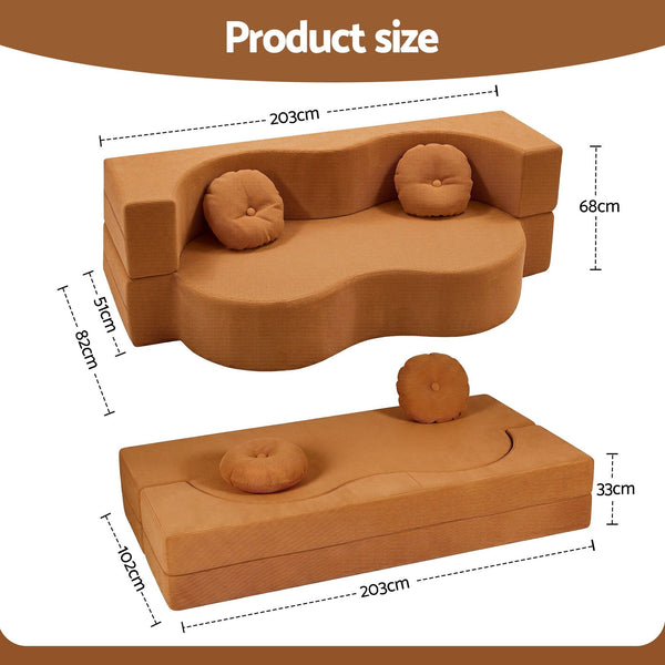 Artiss Folding Sofa Bed Floor Couch 2-in-1 Convertible Futon Loveseat Orange Awezingly