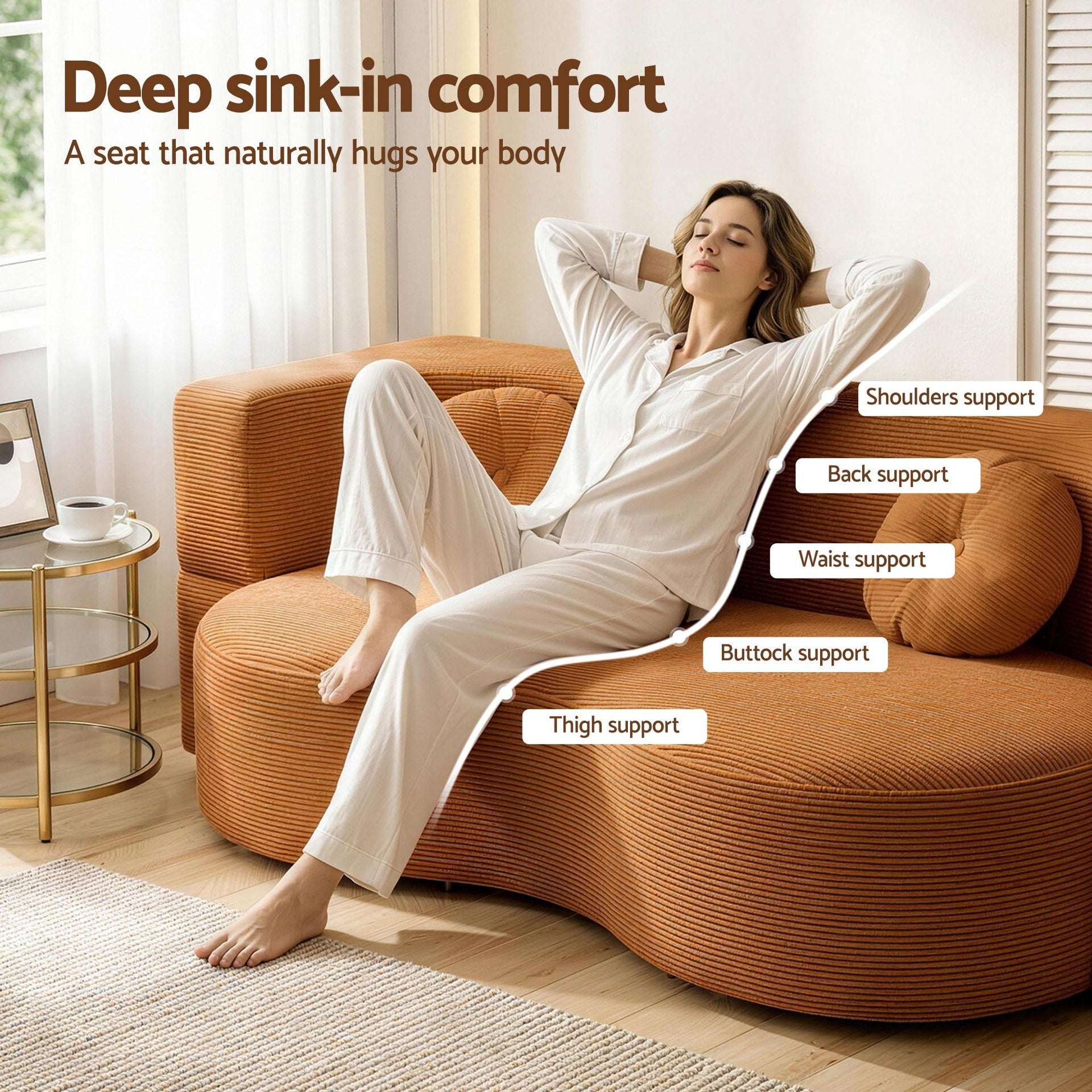 Artiss Folding Sofa Bed Floor Couch 2-in-1 Convertible Futon Loveseat Orange Awezingly