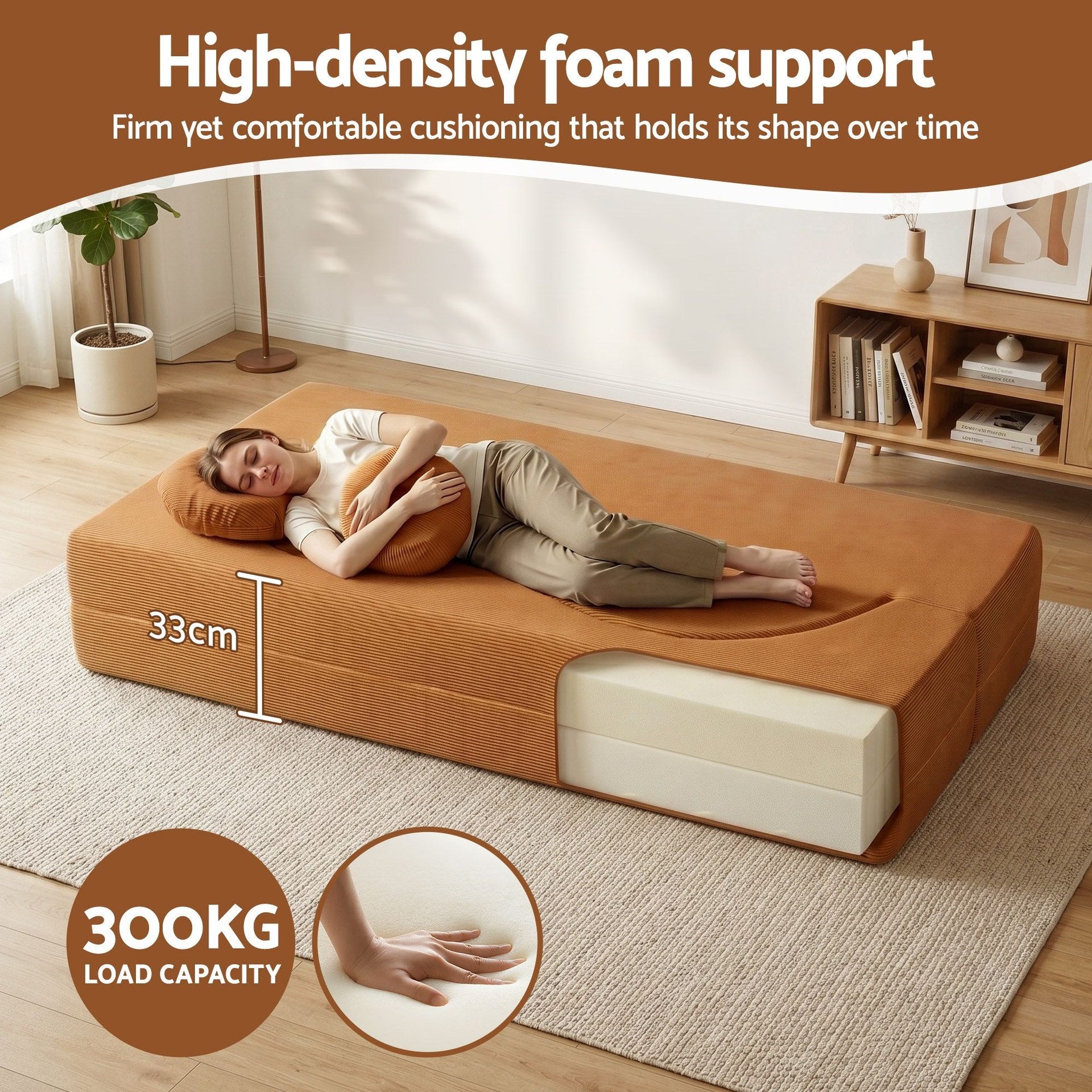 Artiss Folding Sofa Bed Floor Couch 2-in-1 Convertible Futon Loveseat Orange Awezingly