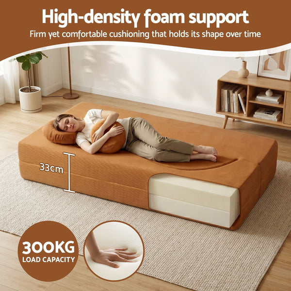 Artiss Folding Sofa Bed Floor Couch 2-in-1 Convertible Futon Loveseat Orange Awezingly