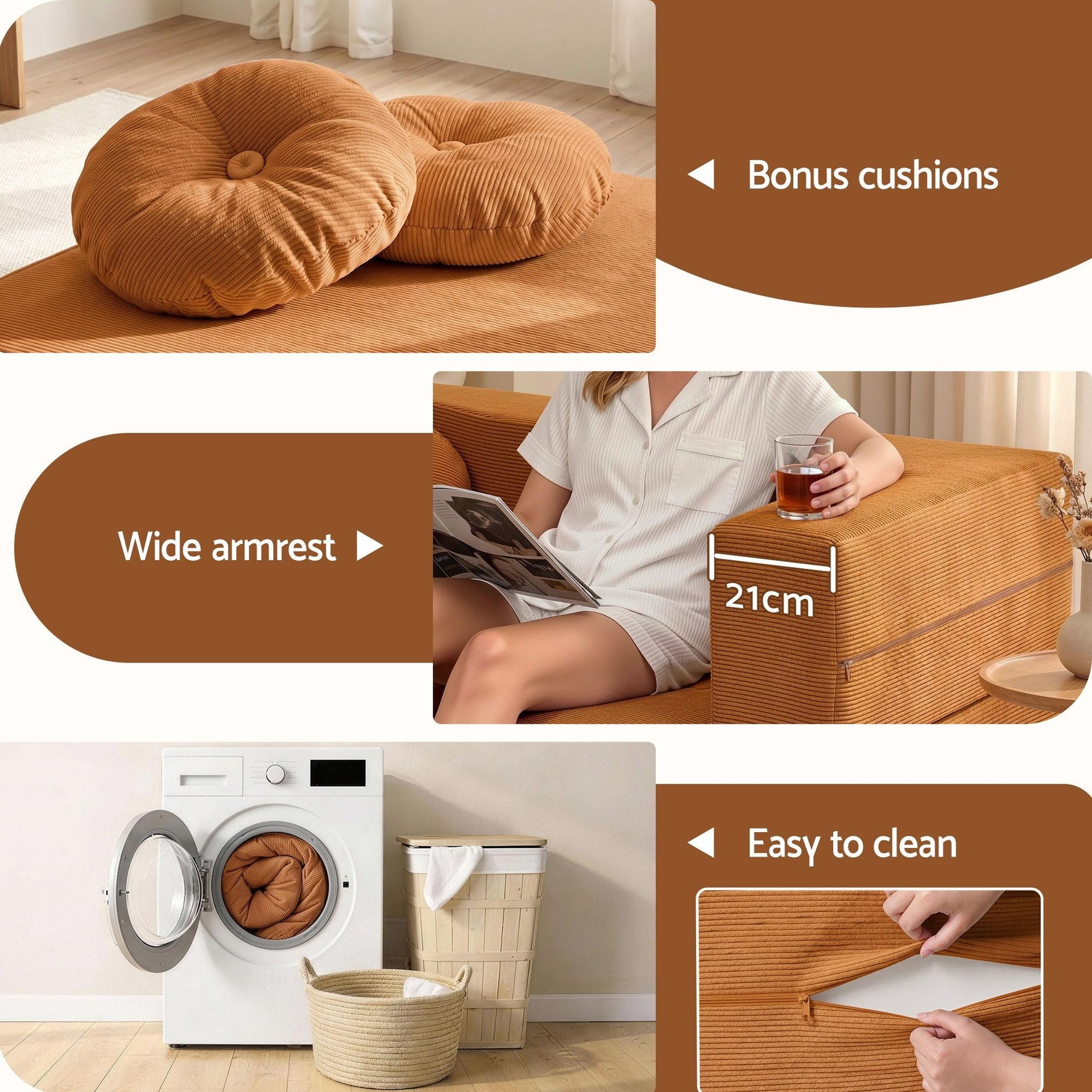 Artiss Folding Sofa Bed Floor Couch 2-in-1 Convertible Futon Loveseat Orange Awezingly