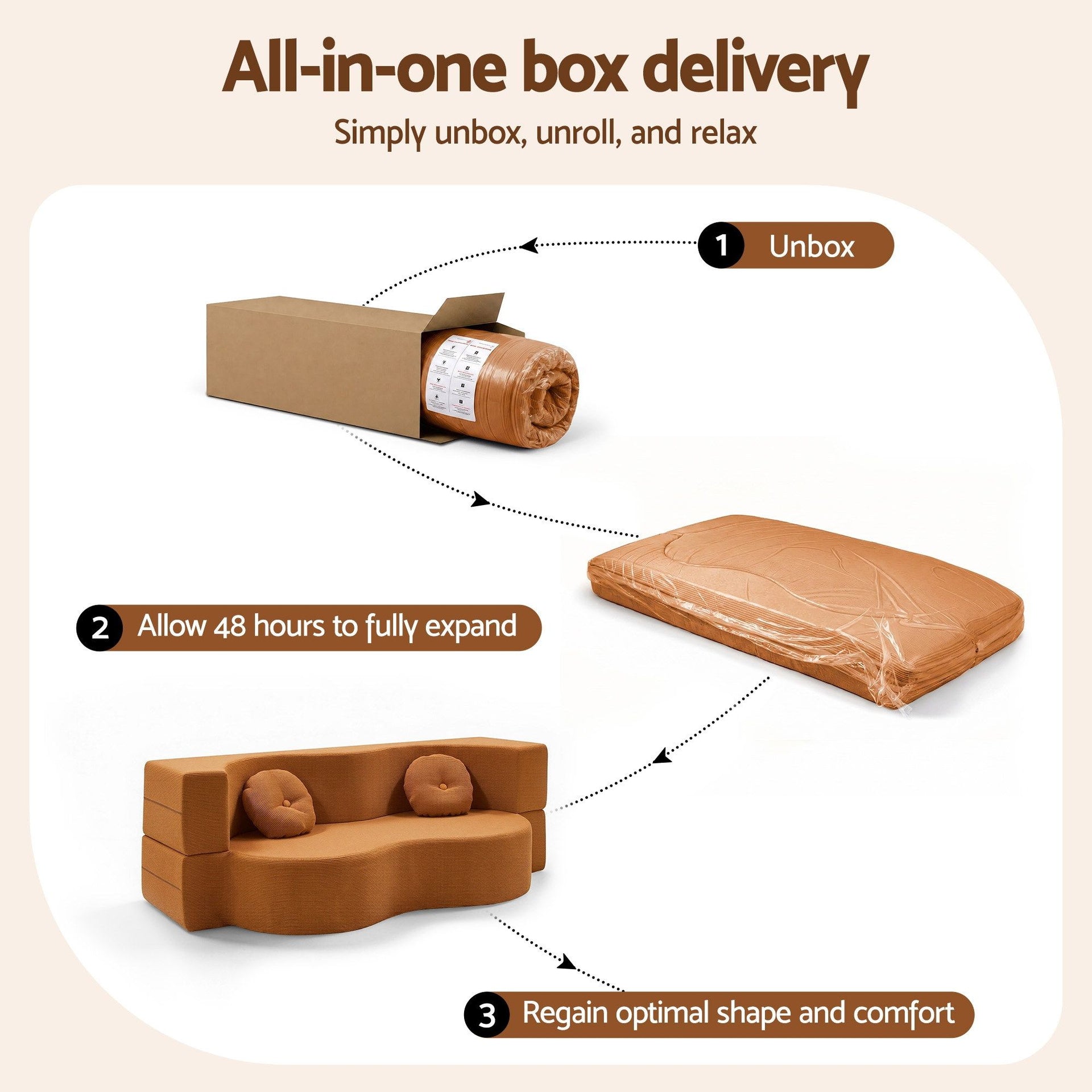Artiss Folding Sofa Bed Floor Couch 2-in-1 Convertible Futon Loveseat Orange Awezingly