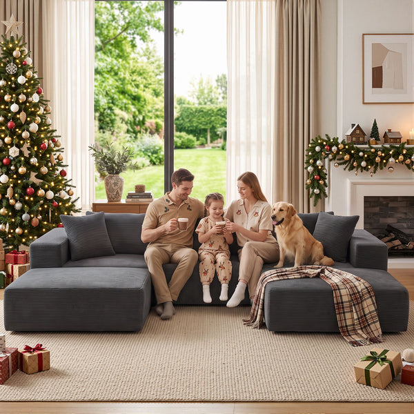 Artiss Modular Sectional Sofa Bed U-Shape 4-Seater Couch Chaise Ottoman Corduroy Awezingly