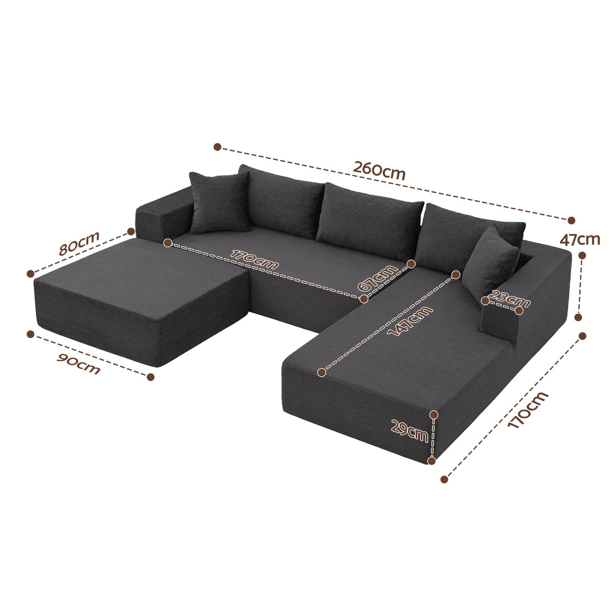 Artiss Modular Sectional Sofa Bed U-Shape 4-Seater Couch Chaise Ottoman Corduroy Awezingly