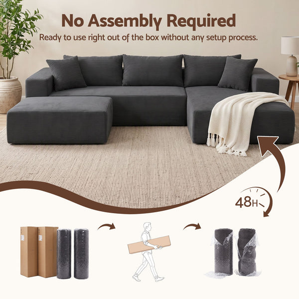 Artiss Modular Sectional Sofa Bed U-Shape 4-Seater Couch Chaise Ottoman Corduroy Awezingly