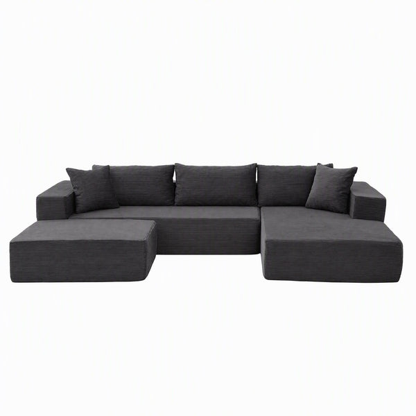 Artiss Modular Sectional Sofa Bed U-Shape 4-Seater Couch Chaise Ottoman Corduroy Awezingly