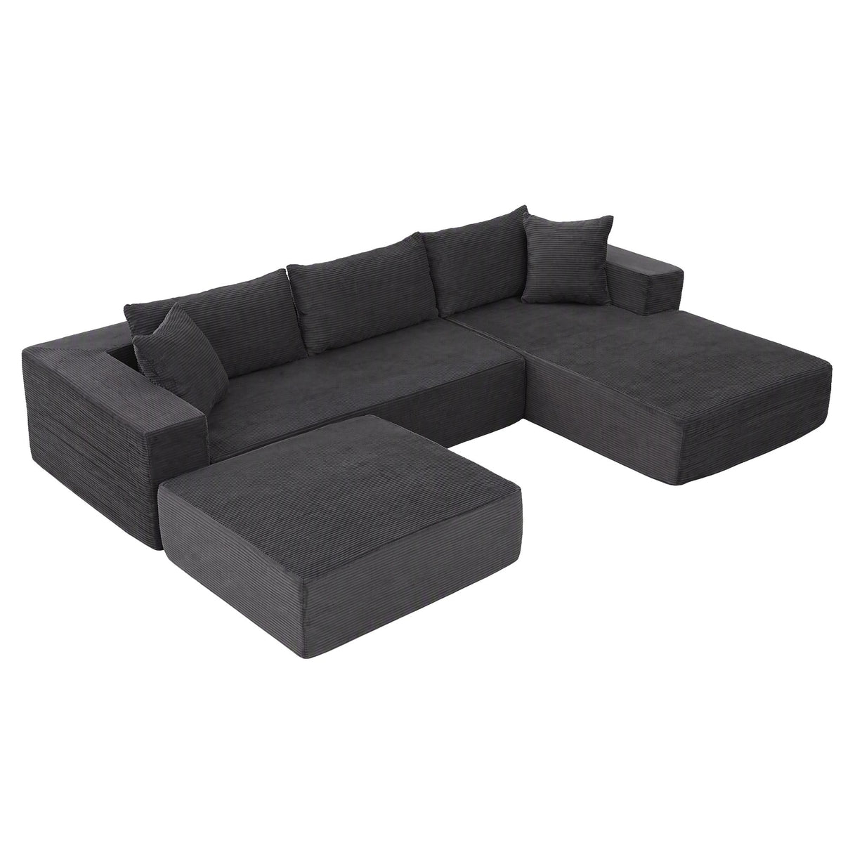 Artiss Modular Sectional Sofa Bed U-Shape 4-Seater Couch Chaise Ottoman Corduroy Awezingly