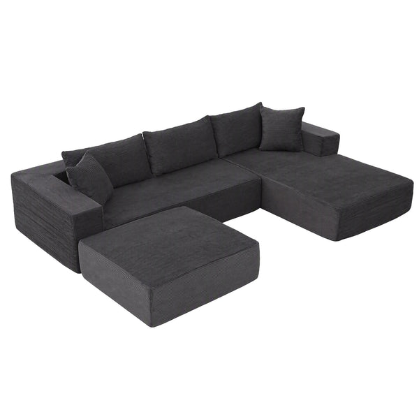 Artiss Modular Sectional Sofa Bed U-Shape 4-Seater Couch Chaise Ottoman Corduroy Awezingly