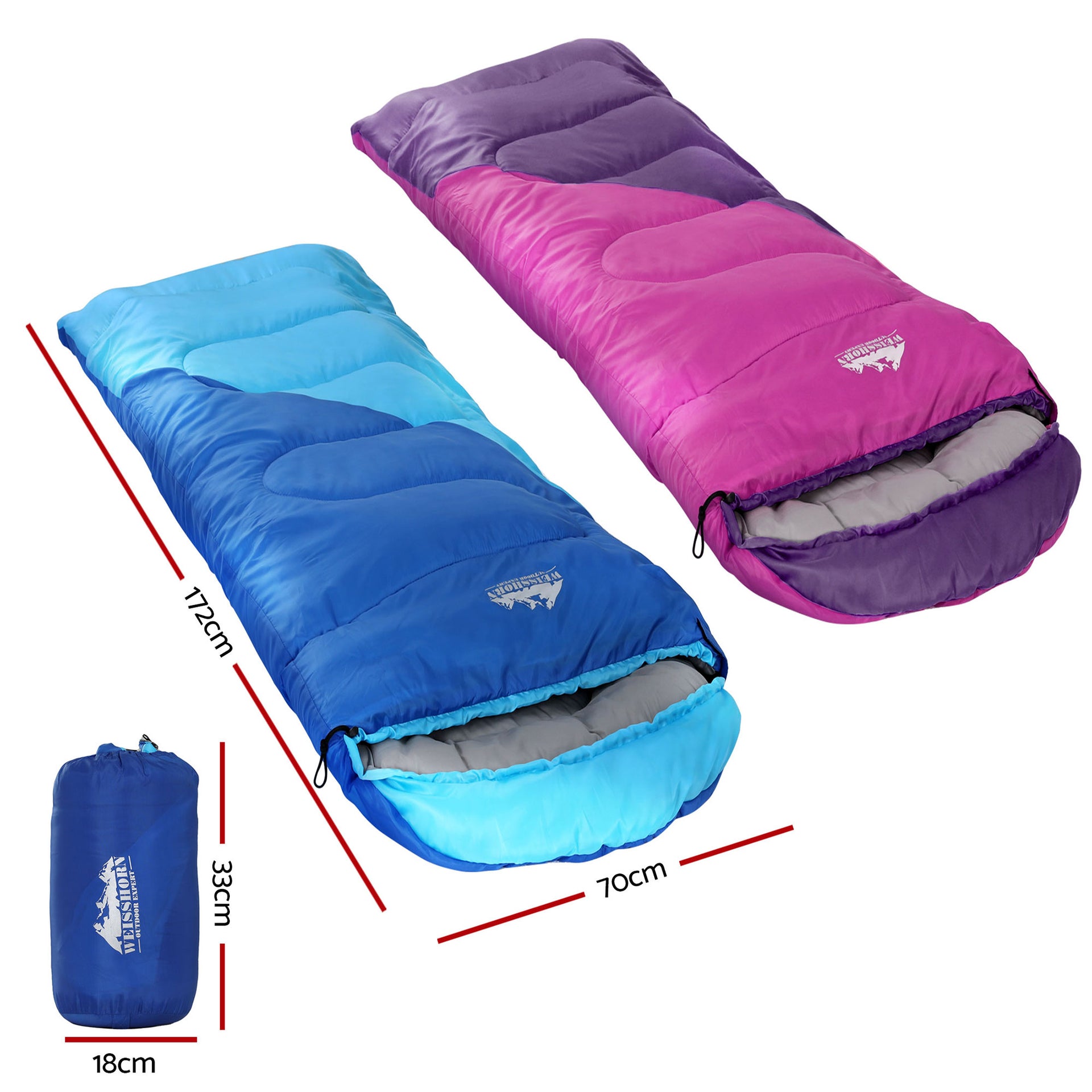 Weisshorn Sleeping Bag Set of 2 Kids Single 172cm Thermal Camping Hiking Awezingly