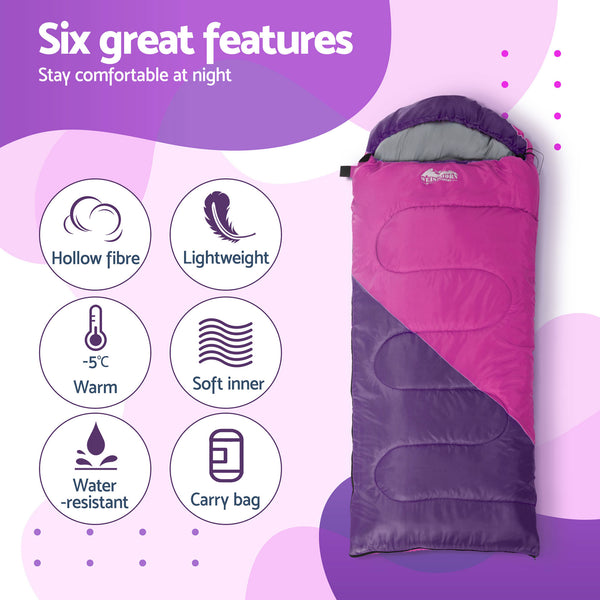 Weisshorn Sleeping Bag Set of 2 Kids Single 172cm Thermal Camping Hiking Awezingly