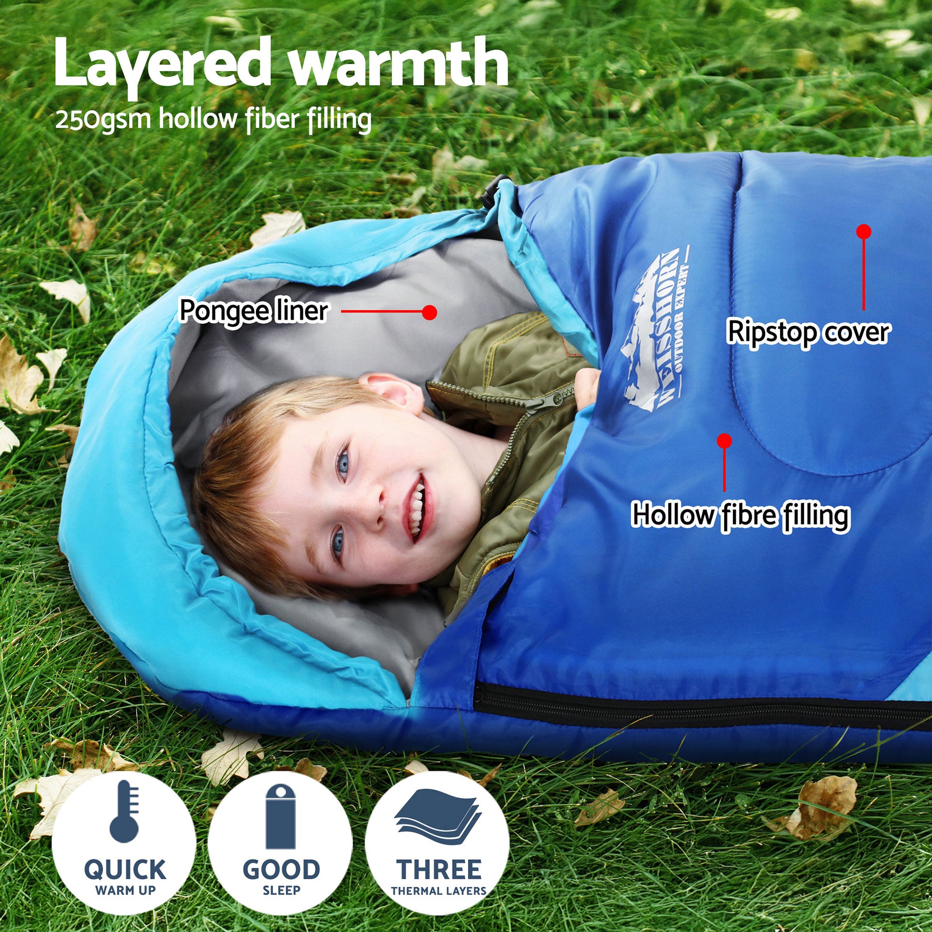 Weisshorn Sleeping Bag Set of 2 Kids Single 172cm Thermal Camping Hiking Awezingly