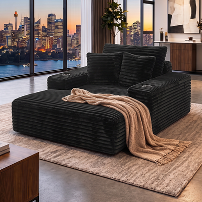 Artiss Sofa Bed Lounge Chair Sleeper Couch Chaise Single Seater Faux Fur Black