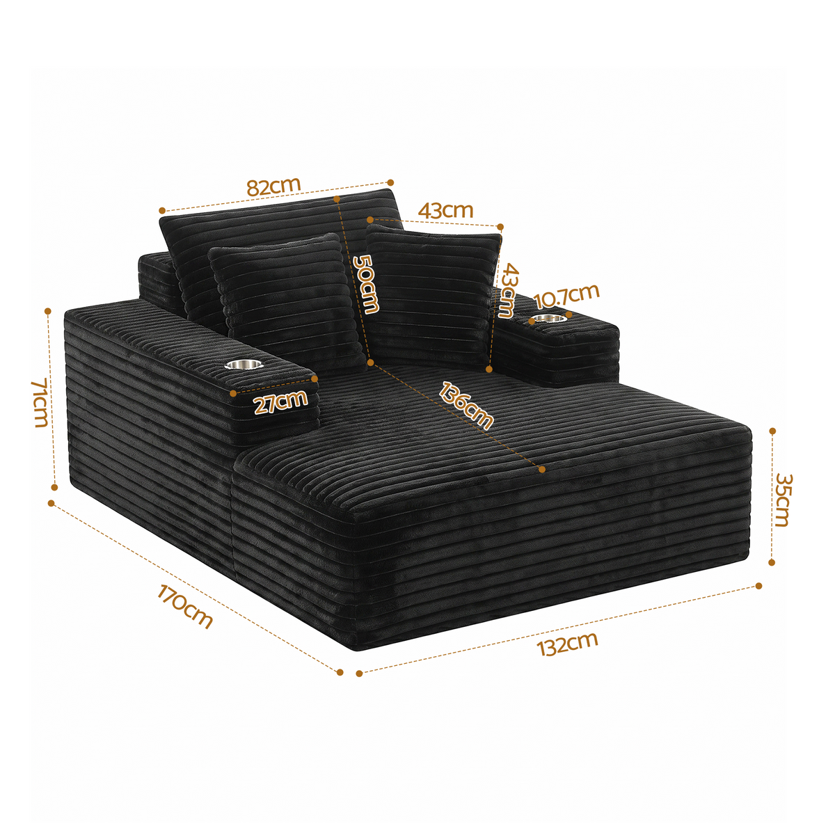 Artiss Sofa Bed Lounge Chair Sleeper Couch Chaise Single Seater Faux Fur Black Awezingly