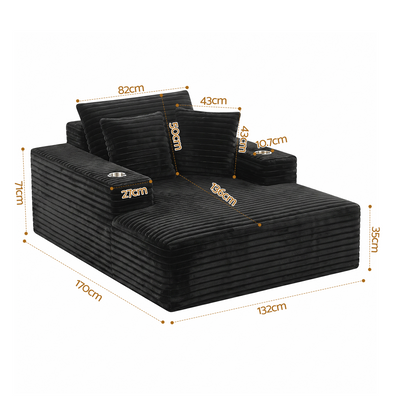 Artiss Sofa Bed Lounge Chair Sleeper Couch Chaise Single Seater Faux Fur Black
