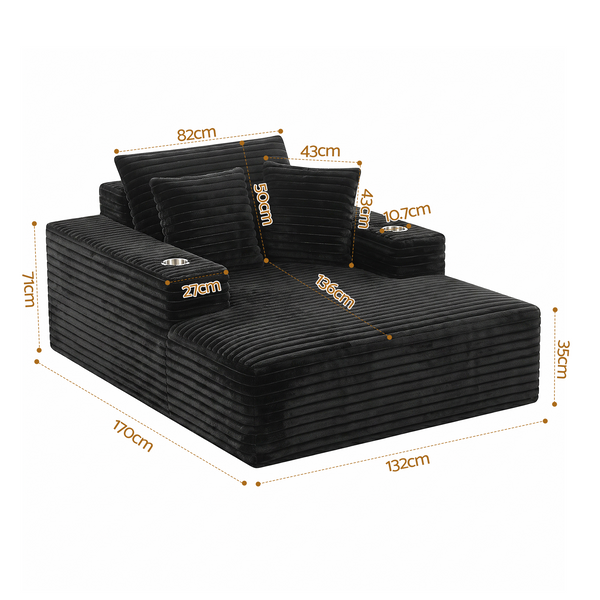 Artiss Sofa Bed Lounge Chair Sleeper Couch Chaise Single Seater Faux Fur Black Awezingly