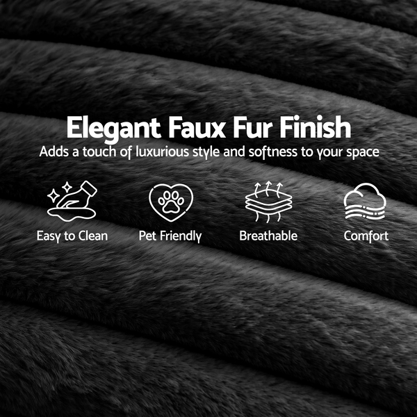 Artiss Sofa Bed Lounge Chair Sleeper Couch Chaise Single Seater Faux Fur Black Awezingly