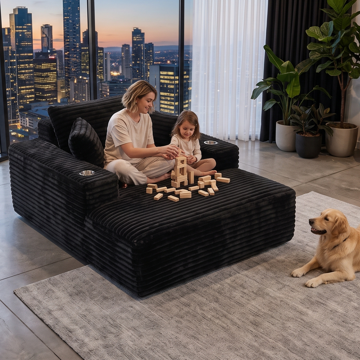Artiss Sofa Bed Lounge Chair Sleeper Couch Chaise Single Seater Faux Fur Black Awezingly