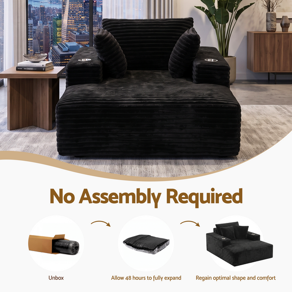 Artiss Sofa Bed Lounge Chair Sleeper Couch Chaise Single Seater Faux Fur Black Awezingly