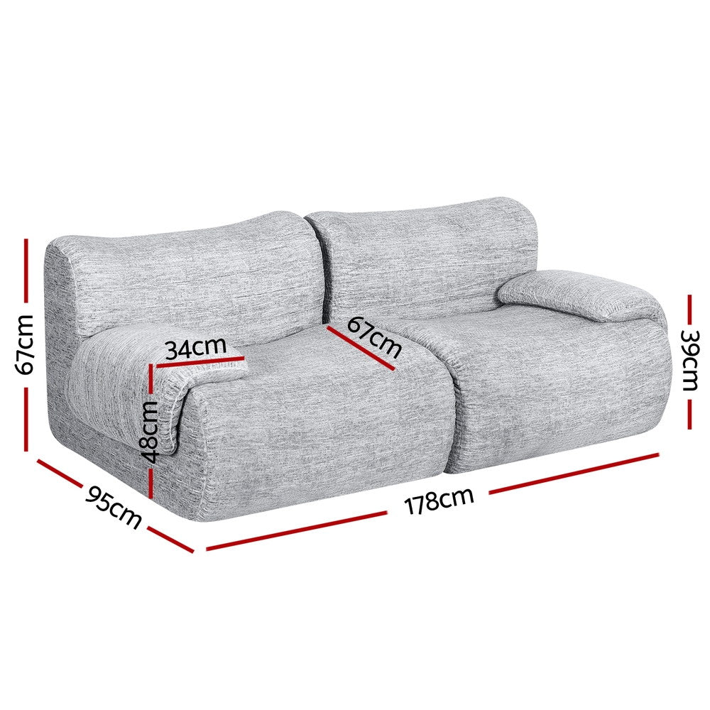 Artiss 2 Seater Sofa Modular Sectional Sofas Couch Bed No Assembly Living Room Grey Awezingly