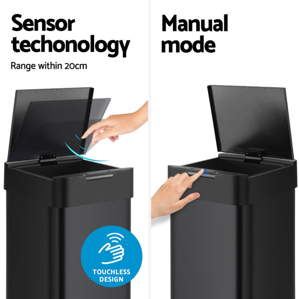 Devanti 50L Sensor Bin Motion Rubbish Bins Kitchen Automatic Trash Can Black Devanti