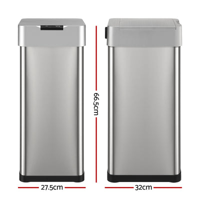 Devanti 50L Motion Sensor Bin Rubbish Bins Kitchen Automatic Trash Can Silver