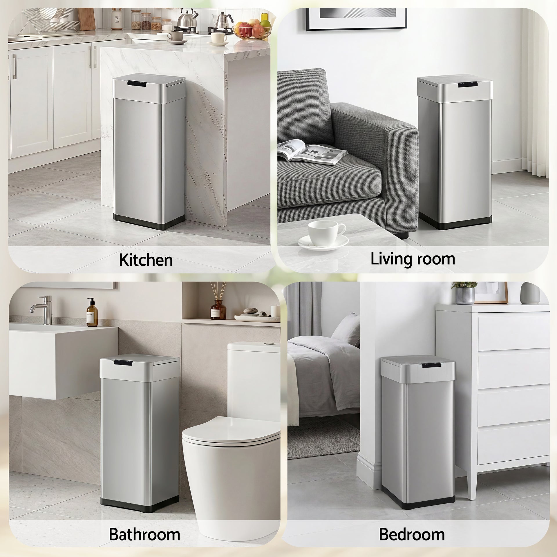 Devanti 50L Motion Sensor Bin Rubbish Bins Kitchen Automatic Trash Can Silver Awezingly