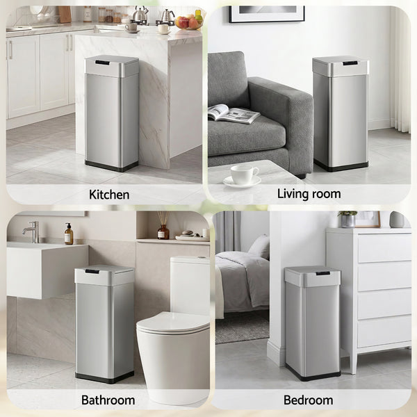 Devanti 50L Motion Sensor Bin Rubbish Bins Kitchen Automatic Trash Can Silver Awezingly