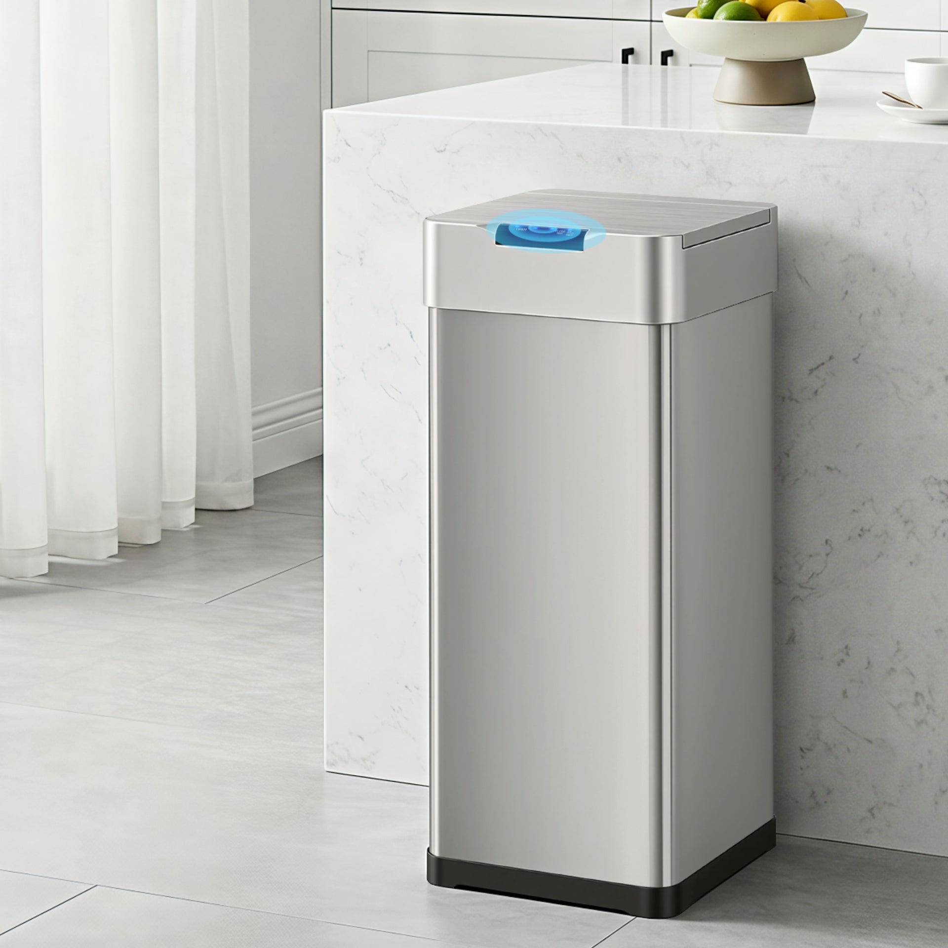 Devanti 50L Motion Sensor Bin Rubbish Bins Kitchen Automatic Trash Can Silver Awezingly