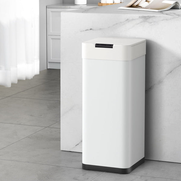 Devanti 50L Sensor Bin Motion Rubbish Bins Kitchen Automatic Trash Can White Devanti