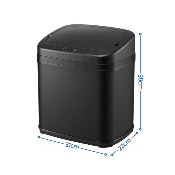 Devanti 15L Motion Sensor Bin Touchless Bins Soft-Close Rubbish Trash Can Black Awezingly