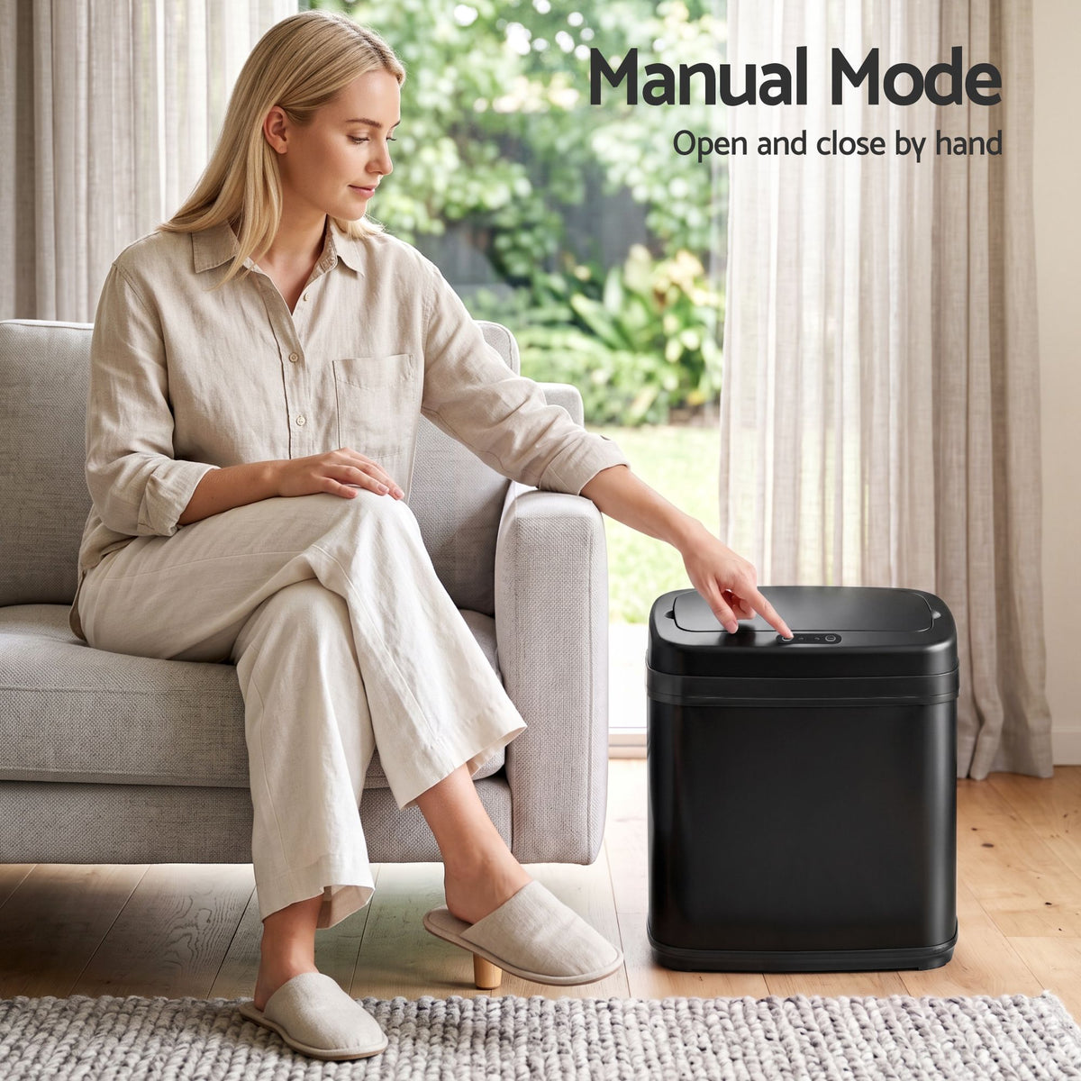 Devanti 15L Motion Sensor Bin Touchless Bins Soft-Close Rubbish Trash Can Black Awezingly