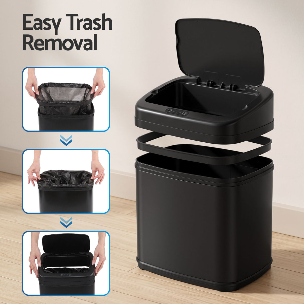 Devanti 15L Motion Sensor Bin Touchless Bins Soft-Close Rubbish Trash Can Black Awezingly