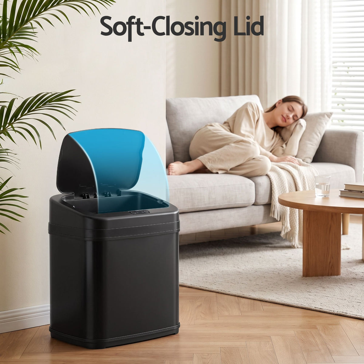 Devanti 15L Motion Sensor Bin Touchless Bins Soft-Close Rubbish Trash Can Black Awezingly