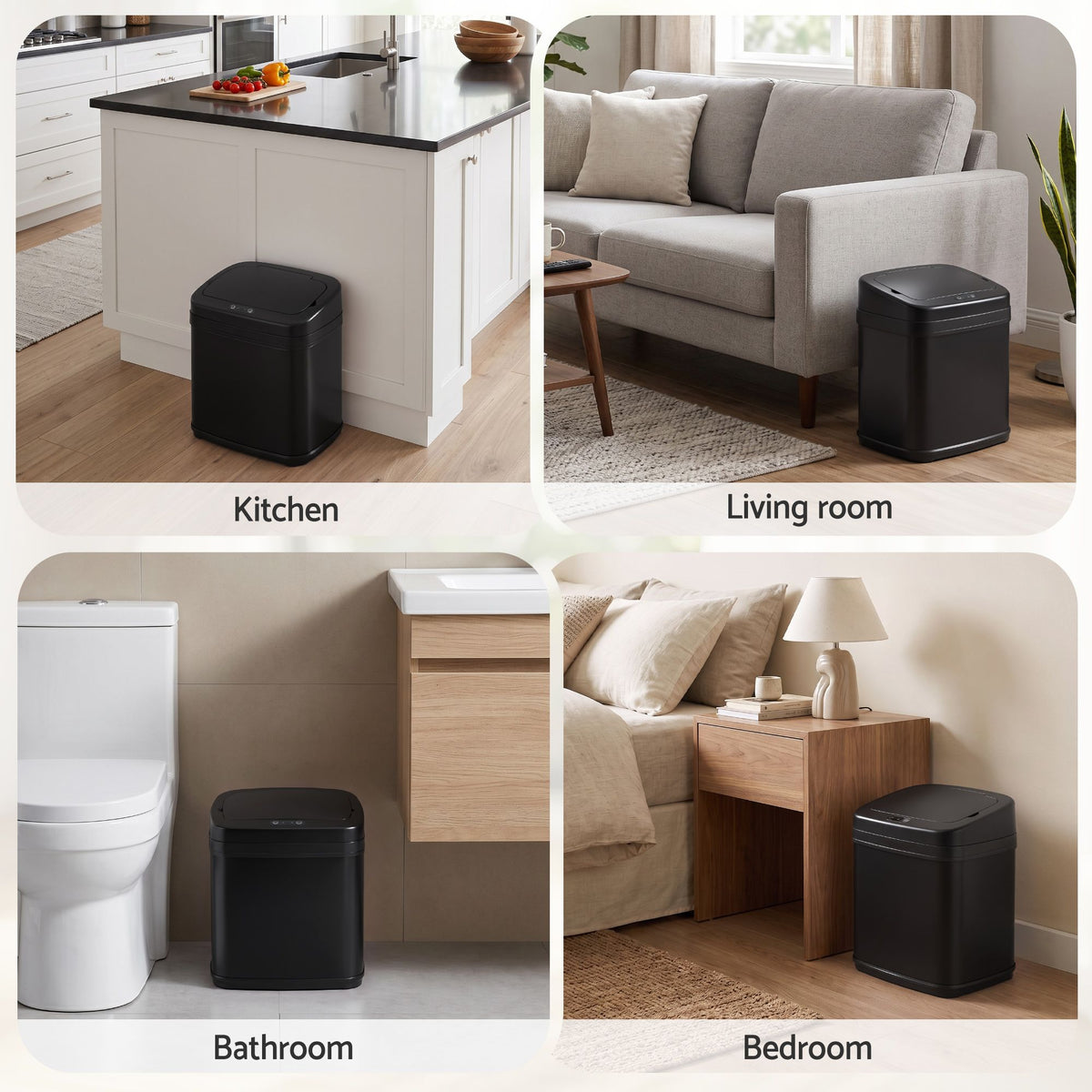 Devanti 15L Motion Sensor Bin Touchless Bins Soft-Close Rubbish Trash Can Black Awezingly