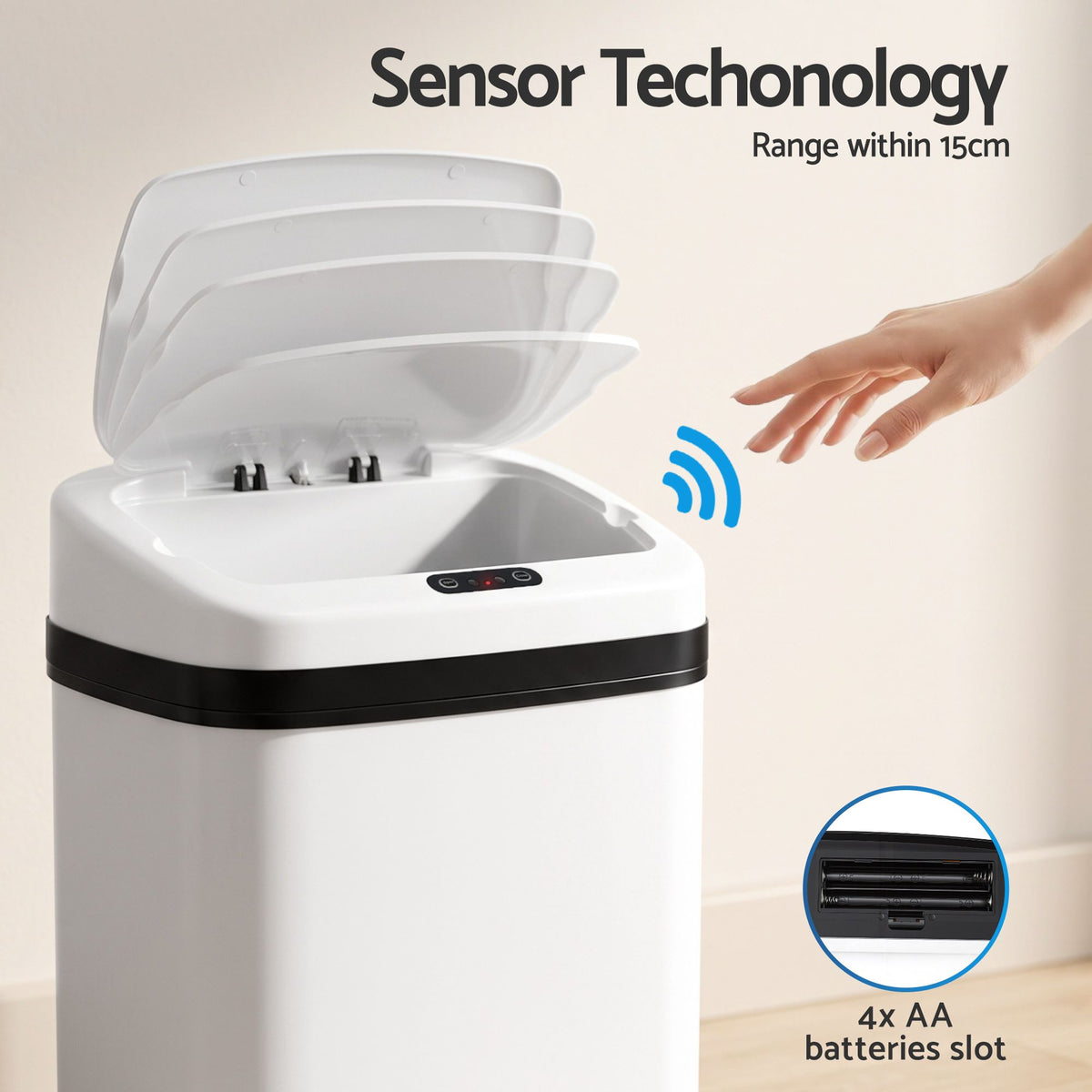 Devanti 15L Motion Sensor Bin Touchless Bins Soft-Close Rubbish Trash Can White Awezingly