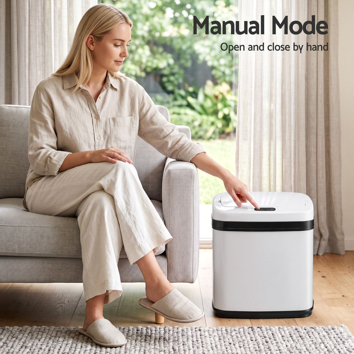 Devanti 15L Motion Sensor Bin Touchless Bins Soft-Close Rubbish Trash Can White Awezingly