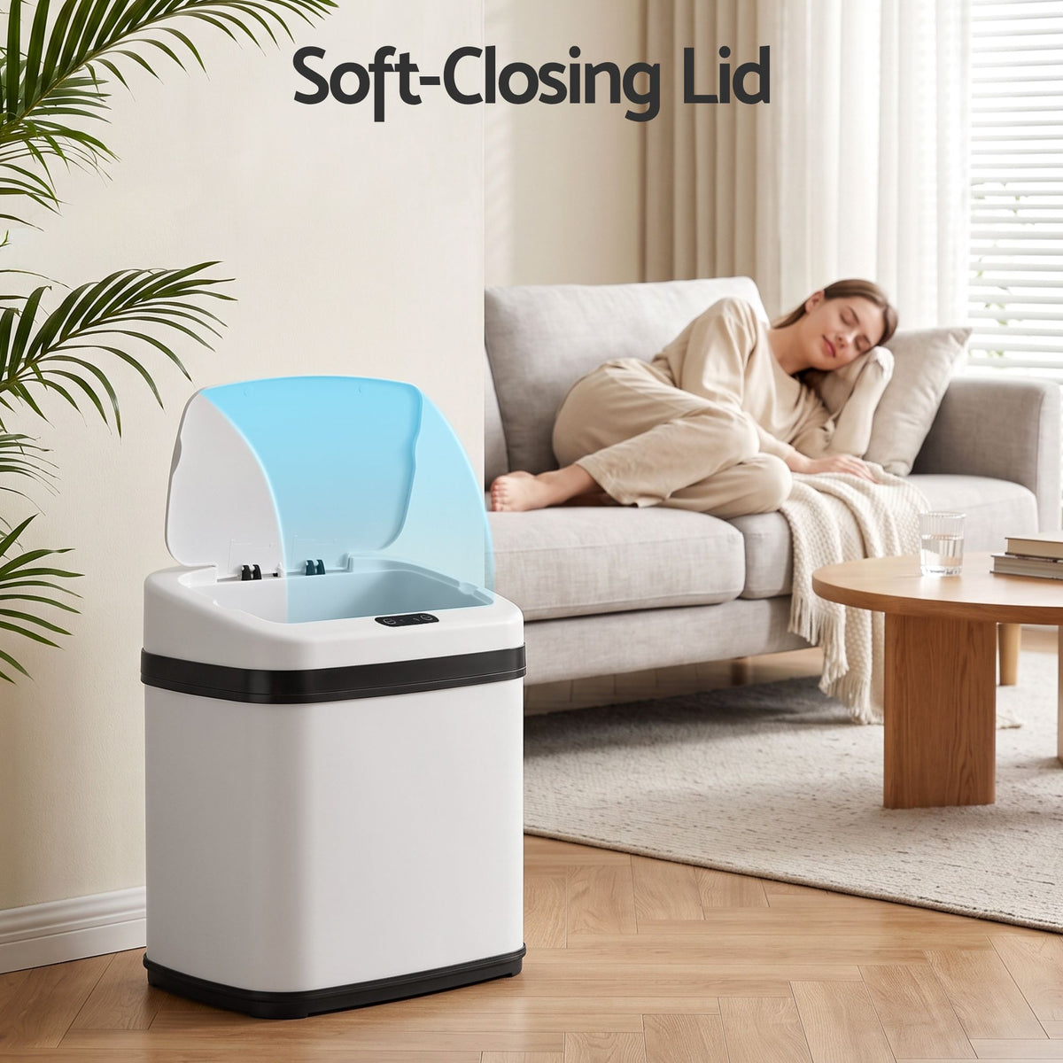 Devanti 15L Motion Sensor Bin Touchless Bins Soft-Close Rubbish Trash Can White Awezingly