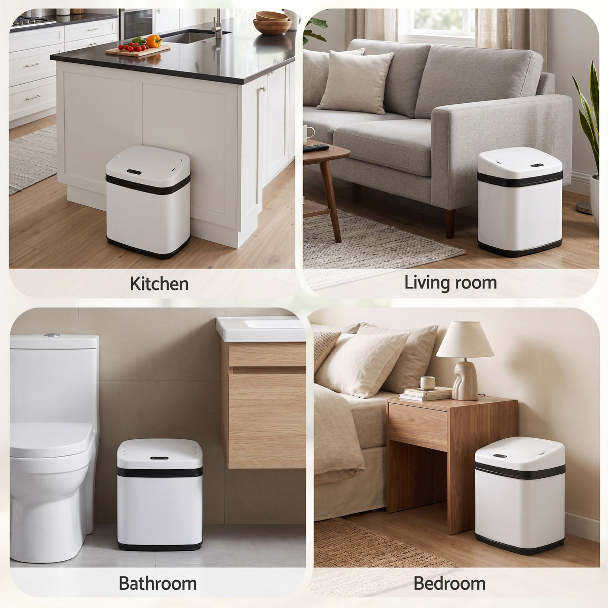 Devanti 15L Motion Sensor Bin Touchless Bins Soft-Close Rubbish Trash Can White Awezingly