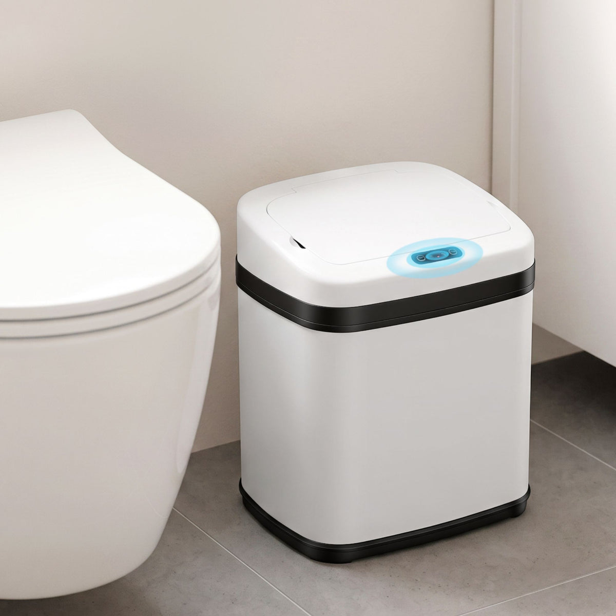 Devanti 15L Motion Sensor Bin Touchless Bins Soft-Close Rubbish Trash Can White Awezingly