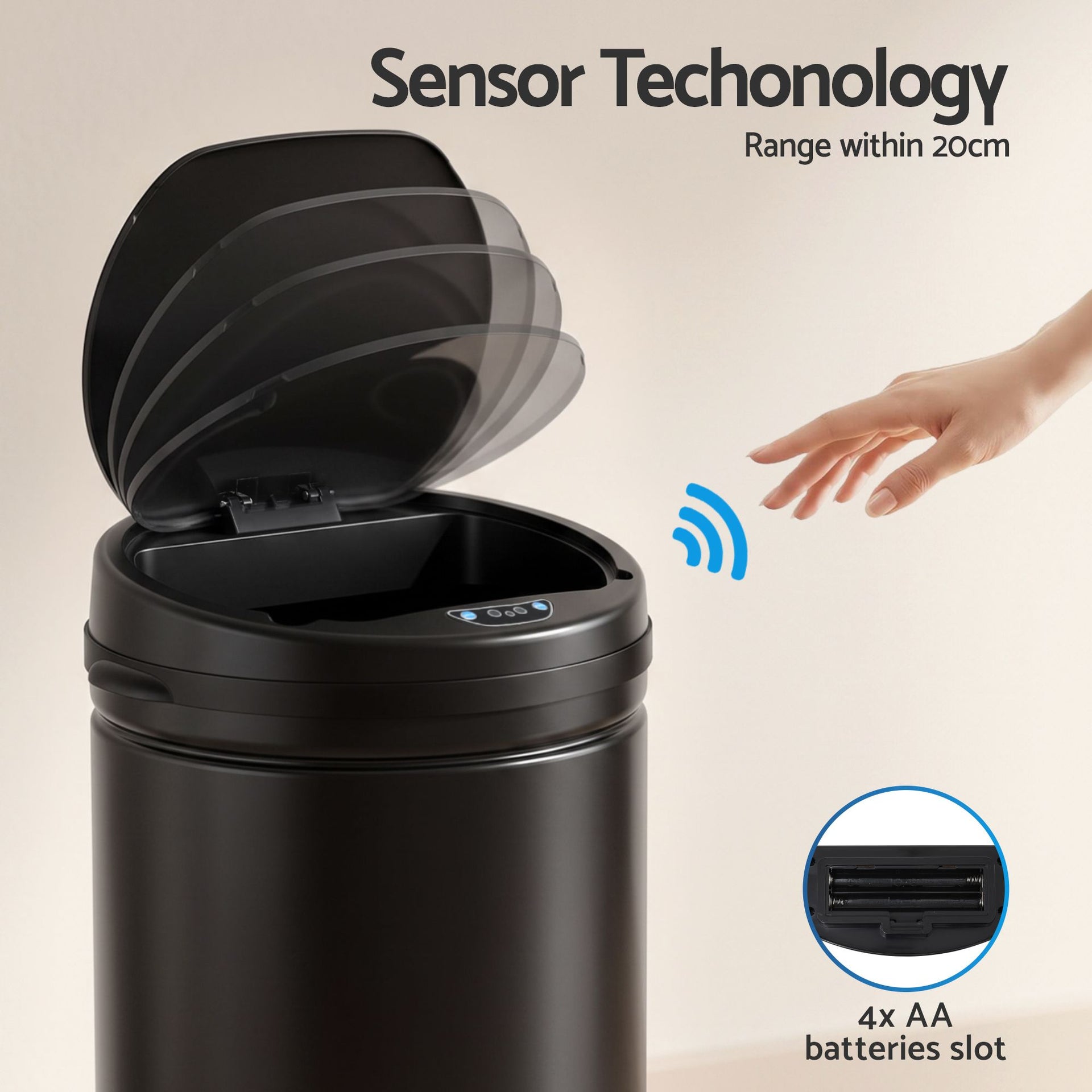 Devanti 30L Sensor Bin Automatic Touchless Trash Can Garbage Rubbish Black Awezingly