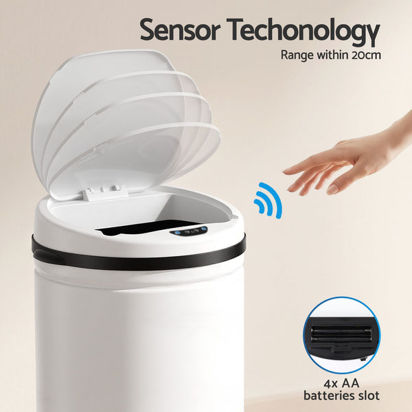 Devanti 30L Sensor Bin Automatic Touchless Trash Can Garbage Rubbish White Awezingly