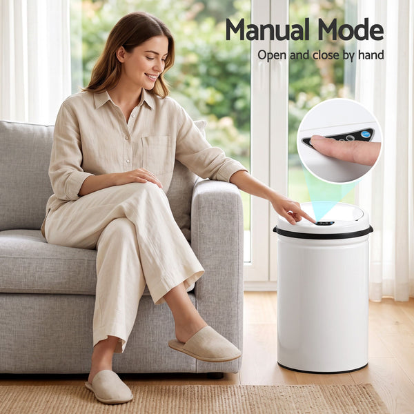 Devanti 30L Sensor Bin Automatic Touchless Trash Can Garbage Rubbish White Awezingly