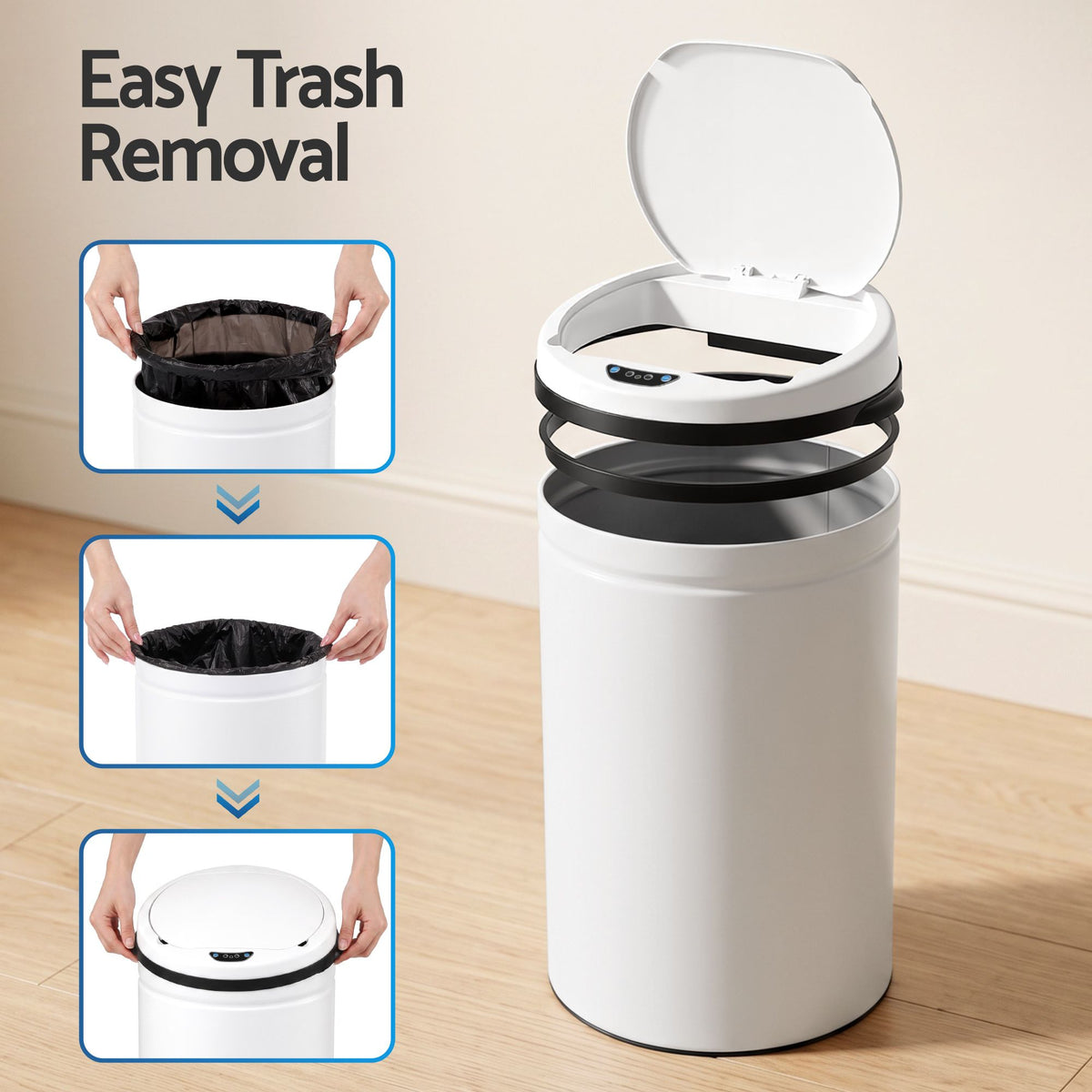 Devanti 30L Sensor Bin Automatic Touchless Trash Can Garbage Rubbish White Awezingly