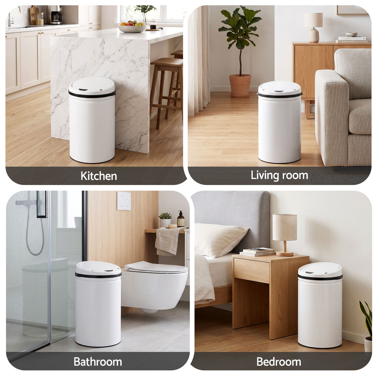 Devanti 30L Sensor Bin Automatic Touchless Trash Can Garbage Rubbish White Awezingly